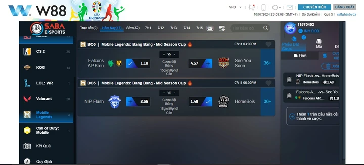 SABA Esports W88 đỉnh cao cá cược thể thao, nơi đam mê và chiến thắng hội tụ hoàn hảo 4 Hướng dẫn các bước đặt cược tại SABA Esports W88