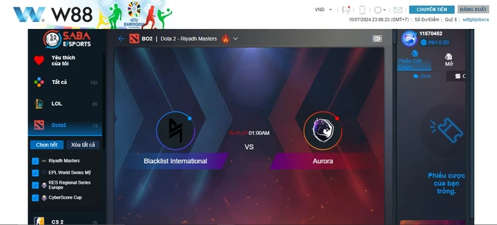 SABA Esports W88 đỉnh cao cá cược thể thao, nơi đam mê và chiến thắng hội tụ hoàn hảo 5 Mua vé cược và theo dõi diễn biến kết quả SABA Esports W88